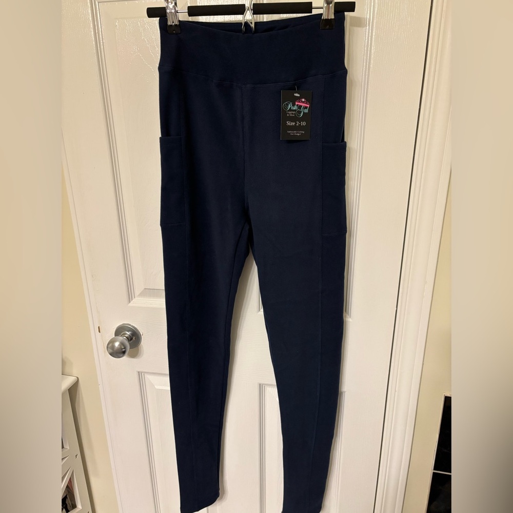 Navy Fleece Leggings with Pockets